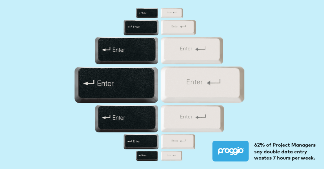 Multiple "Enter" keys in various sizes and colors on a blue background.